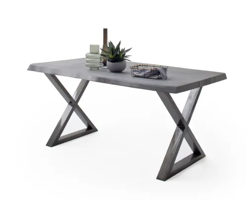 Esstisch Calabria | Akazie massiv | X-Gestell | grau / antik gewischt | 220 x 100 -Tischplatte 5,5 cm