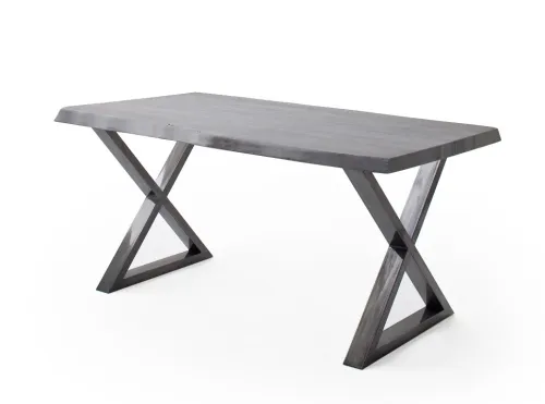 Esstisch Calabria | Akazie massiv | X-Gestell | grau / antik gewischt | 220 x 100 -Tischplatte 5,5 cm