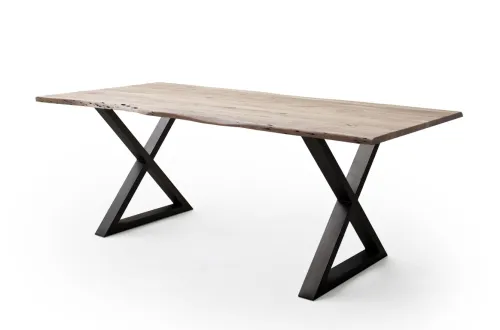 Esstisch Calabria | Akazie massiv | X-Gestell | natur / anthrazit | 180 x 90-Tischplatte 2,5 cm