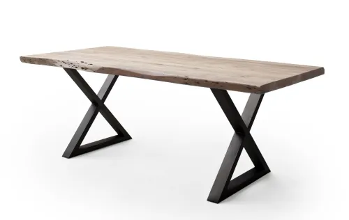 Esstisch Calabria | Akazie massiv | X-Gestell | natur / anthrazit | 200 x 100 -Tischplatte 5,5 cm