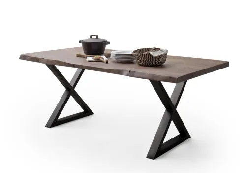 Esstisch Calabria | Akazie massiv | X-Gestell | walnuss / anthrazit | 240 x 100-Tischplatte 5,5 cm