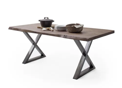Esstisch Calabria | Akazie massiv | X-Gestell | walnuss / antik gewischt | 200 x 100 -Tischplatte 5,5 cm