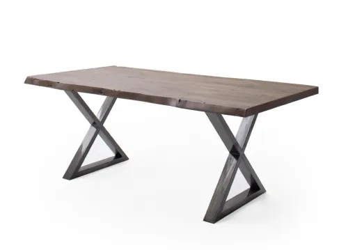Esstisch Calabria | Akazie massiv | X-Gestell | walnuss / antik gewischt | 240 x 100-Tischplatte 5,5 cm