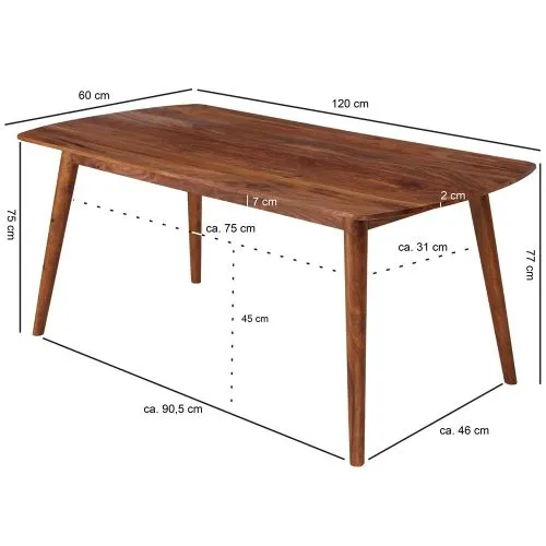 Esstisch Cleo | 120x60 | Sheesham Holz massiv | dunkelbraun