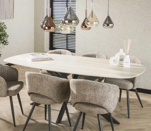 Esstisch Ele | oval | 215 cm | Keramik | Travertin