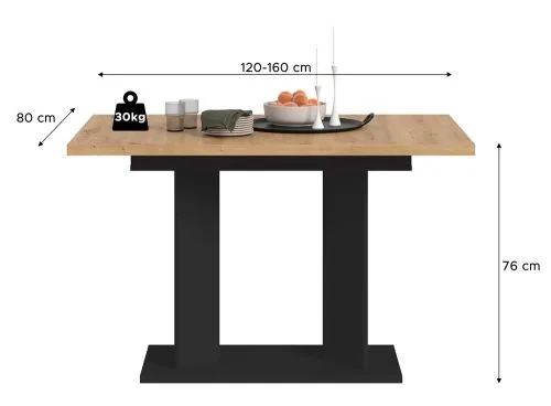 Esstisch Gustav | ausziehbar | Säulen-Fußgestell | Artisan Eiche / schwarz | verschiedene Größen