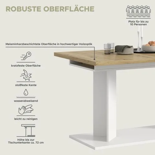 Esstisch Gustav | ausziehbar | Artisan Eiche / weiß | B:140-220 cm
