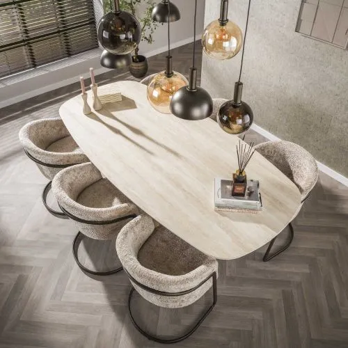 Esstisch Homa | Keramik Travertin | 215 cm | Eiche / beige