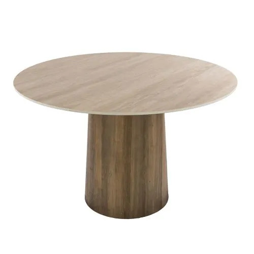 Esstisch Homa | Keramik Travertin | rund | Ø 120cm | Eiche / beige