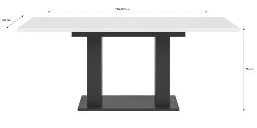 Esstisch Motion 1a | ausziehbar | Doppelsäulen-Fußgestell | weiß / grau | 150(190)x90