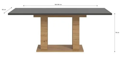Esstisch Motion 2 | ausziehbar | Doppelsäulen-Fußgestell | Artisan Eiche / grau | 150(190)x90