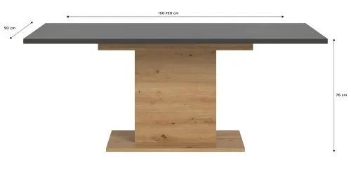 Esstisch Motion 2 | ausziehbar | Säulen-Fußgestell | Artisan Eiche / grau | 150(190)x90