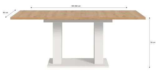 Esstisch Motion | ausziehbar | Doppelsäulen-Fußgestell | Artisan Eiche / weiß | 150(190)x90