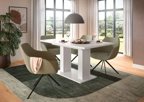 Esstisch Motion | ausziehbar | Doppelsäulen-Fußgestell | weiß | 150(190)x90