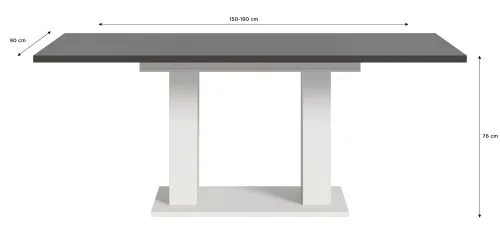 Esstisch Motion 2 | ausziehbar | Doppelsäulen-Fußgestell | weiß / grau | 150(190)x90