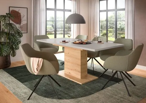 Esstisch Motion | ausziehbar | Säule | Kaschmir / Artisan |150(190)x90