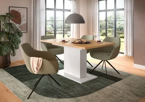 Esstisch Motion | ausziehbar | Säulen-Fußgestell | Artisan Eiche / weiß | 150(190)x90