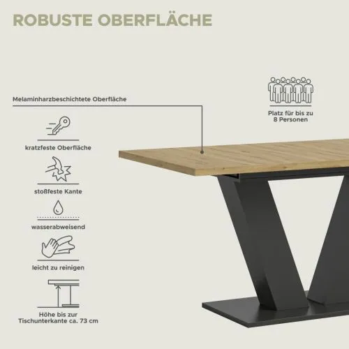 Esstisch Motion | ausziehbar V-Fußgestell Eiche / grau 150(190)x90