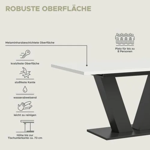 Esstisch Motion | ausziehbar V-Fußgestell | weiß / grau 150(190)x90