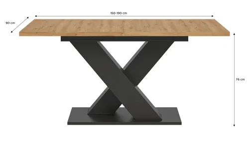 Esstisch Motion | ausziehbar | X-Fußgestell Eiche / grau |150(190)x90