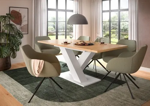 Esstisch Motion | ausziehbar | X-Fußgestell | Artisan Eiche / weiß | 150(190)x90