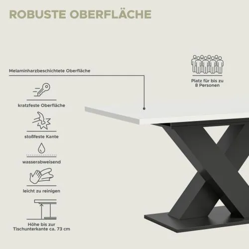 Esstisch Motion | ausziehbar | X-Fußgestell | weiß / grau 150(190)x90