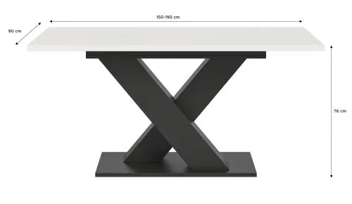 Esstisch Motion | ausziehbar | X-Fußgestell | weiß / grau 150(190)x90