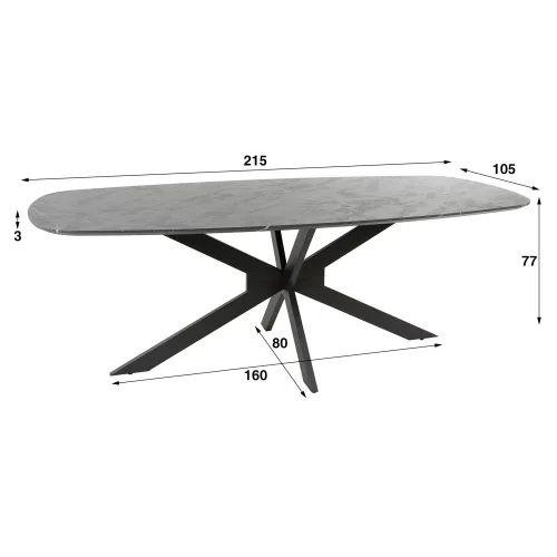 Esstisch Payson oval | Marmor Optik | 215x105 cm