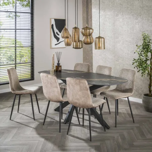 Esstisch Silva oval | Keramik fossil | schwarz | 180 cm