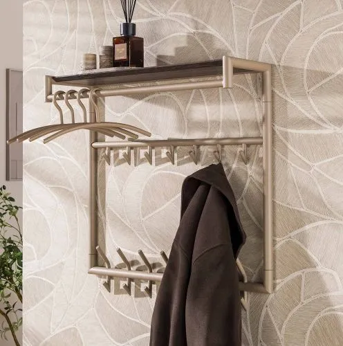 Garderobe Wandgarderobe Stamp | 3x7 Haken | Metall | beige