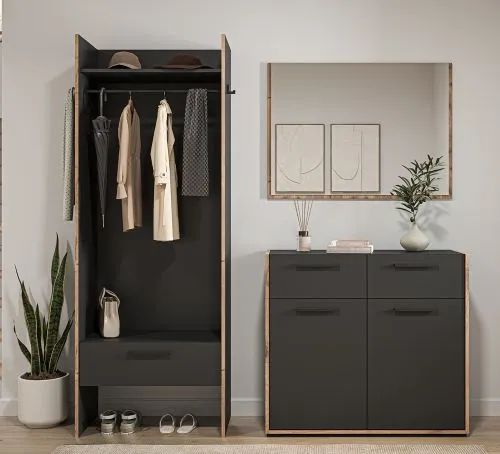 Garderoben-Set Bueno 1 | Basalt grau / Nox Oak | 3-teilig