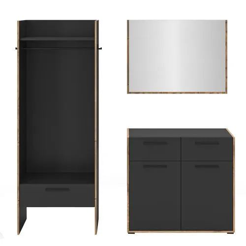 Garderoben-Set Bueno 1 | Basalt grau / Nox Oak | 3-teilig
