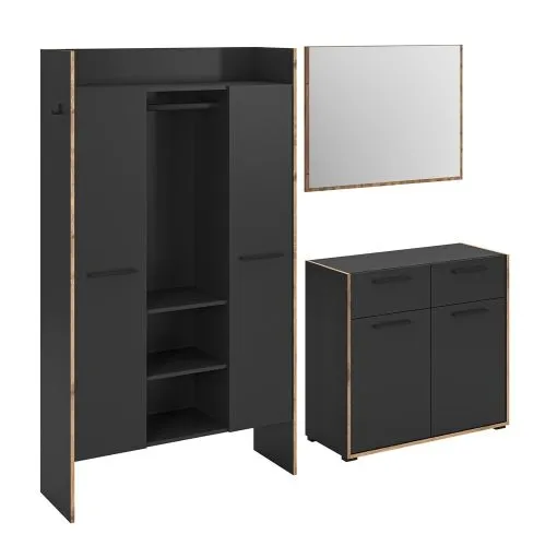Garderoben-Set Bueno 2 | Basalt grau / Nox Oak | 3-teilig