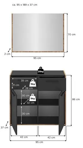 Garderoben-Set Bueno | Basalt grau / Nox Oak | 2-teilig