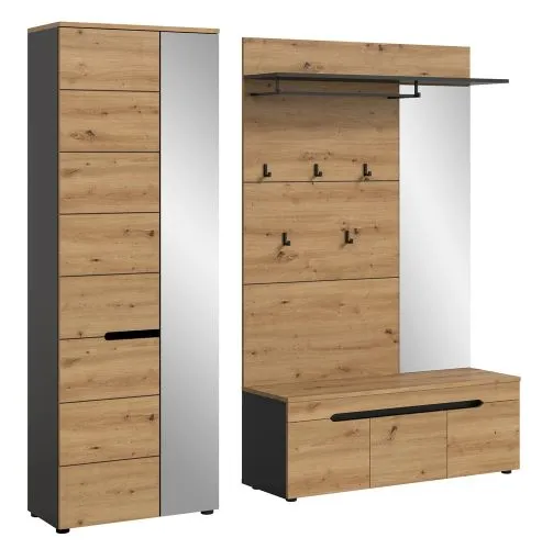 Garderoben-Set Canu 1 Basalt| grau / Artisan Eiche | 3-teilig mit Sitzkissen