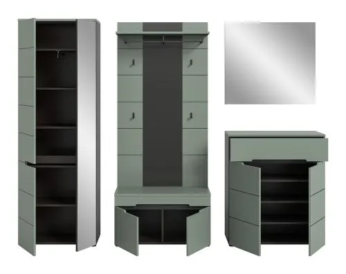Garderoben-Set Canu 1 | Basalt grau / Smoke Green | 5-teilig mit Kissen
