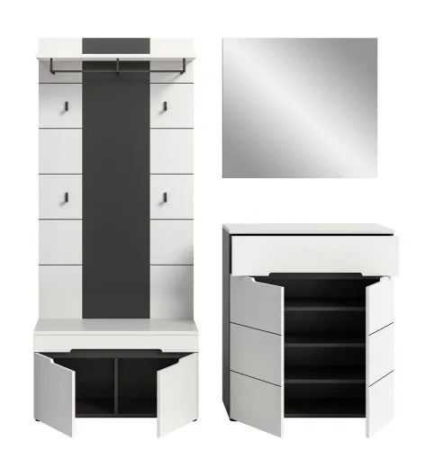 Garderoben-Set Canu 1 | Basalt grau / Weiß | 4-teilig mit Sitzkissen