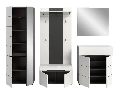 Garderoben-Set Canu 1 | Basalt grau / Weiß | 5-teilig mit Kissen