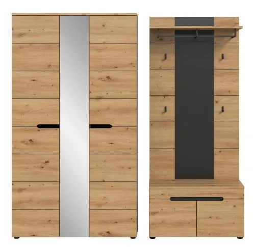 Garderoben-Set Canu 5 | Basalt grau / Artisan | 3-teilig mit Sitzkissen
