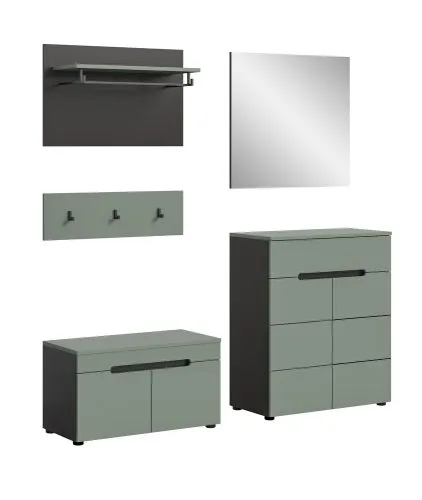 Garderoben-Set Canu | Basalt grau / Smoke Green | 4-teilig