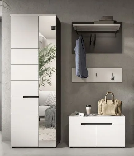 Garderoben-Set Canu | Basalt grau / Weiß | 3-teilig mit Sitzkissen