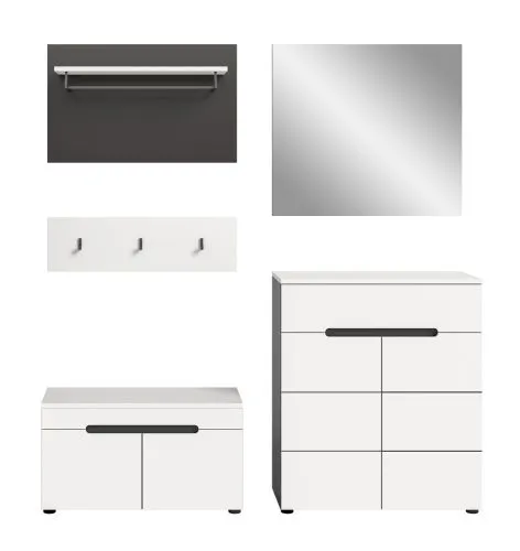 Garderoben-Set Canu | Basalt grau / Weiß | 4-teilig