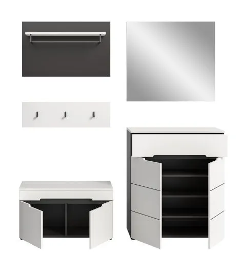 Garderoben-Set Canu | Basalt grau / Weiß | 4-teilig