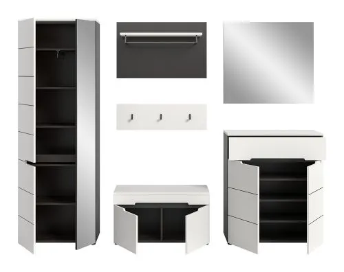 Garderoben-Set Canu | Basalt grau / Weiß | 5-teilig mit Kissen