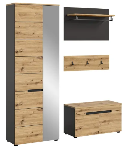 Garderoben-Set Canu | grau / Artisan Eiche | 3-teilig ohne Sitzkissen