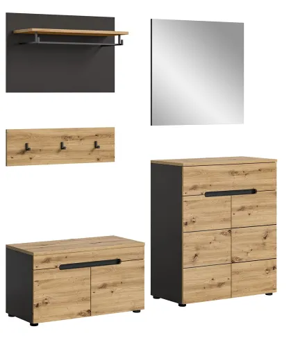 Garderoben-Set Canu | grau / Artisan Eiche | 4-teilig
