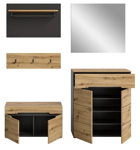 Garderoben-Set Canu | grau / Artisan Eiche | 4-teilig