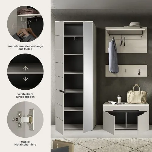 Garderoben-Set Canu | Kaschmir / Basalt grau | 3-teilig mit Sitzkissen