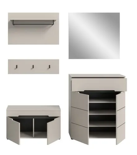Garderoben-Set Canu | Kaschmir / Basalt grau | 4-teilig ohne Sitzkissen