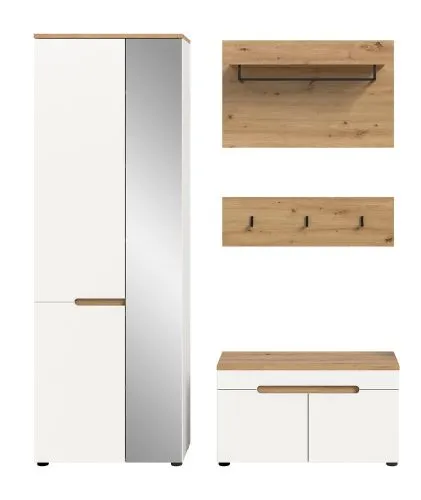 Garderoben-Set Canu | Weiß / Artisan Eiche | 3-teilig mit Sitzkissen